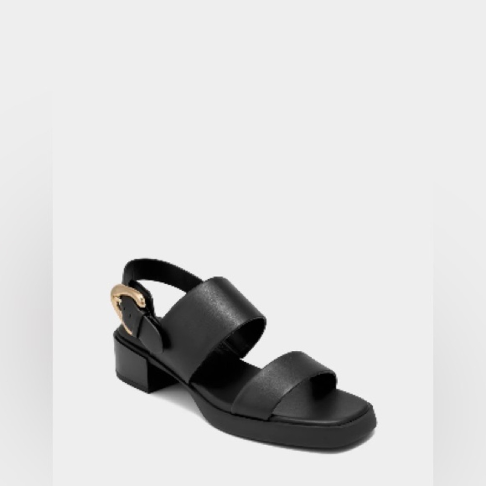 AEROSOLES Black Sandals with Gold Accent - Picture 2 of 2